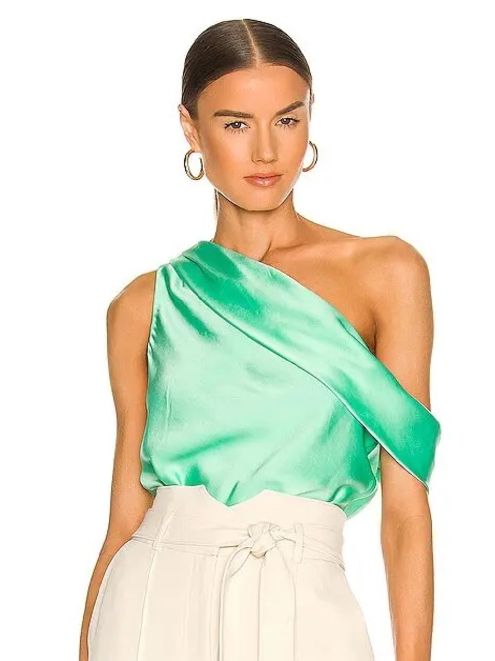 🇺🇸 Simkhai One-Shoulder Satin Top in Mint Green